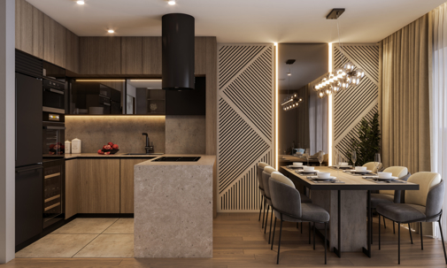kitchen and dining area